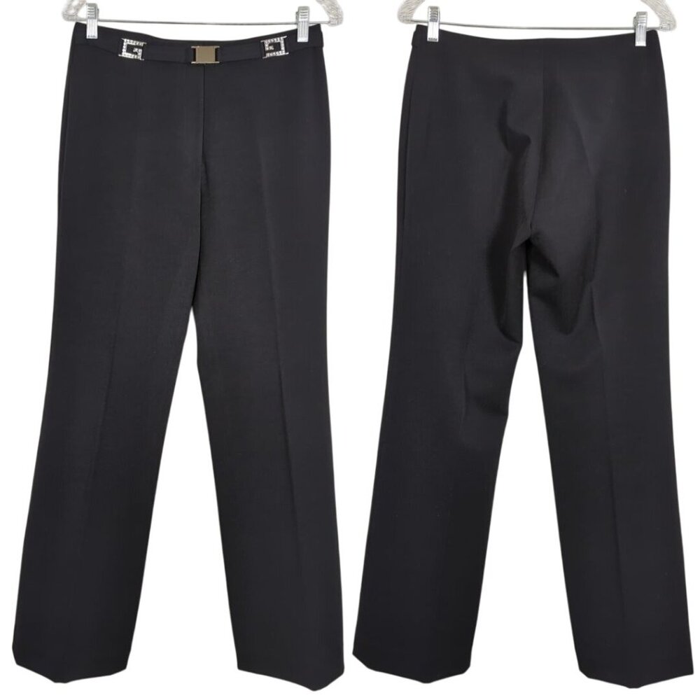 Parisline Vintage Women's Black Straight-Leg Elegant Pants With Rhinestone sz 10